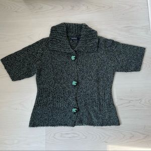 Wind River Teal and Black Statement Buttons Woven Sweater Cardigan Size L